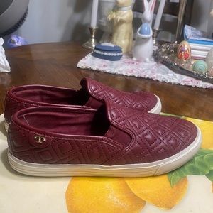 Tory Burch burgundy slip on leather shoes